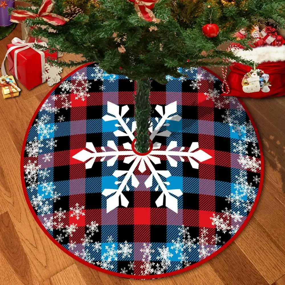 thumbnail image 1 of Falda para árbol de Navidad roja grande, cubierta para pie de árbol de Navidad, cabaña para árbol de Navidad con copos de nieve de Papá Noel, alfombra, base, suministros de decoración, 1 of 5