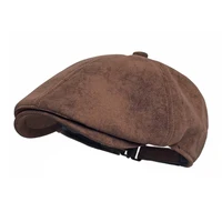Autumn Winter Faux Leather Cap Newsboy Cap Hat Men Women Casual Beret Solid Cap PU  Leather Flat Caps Vintage