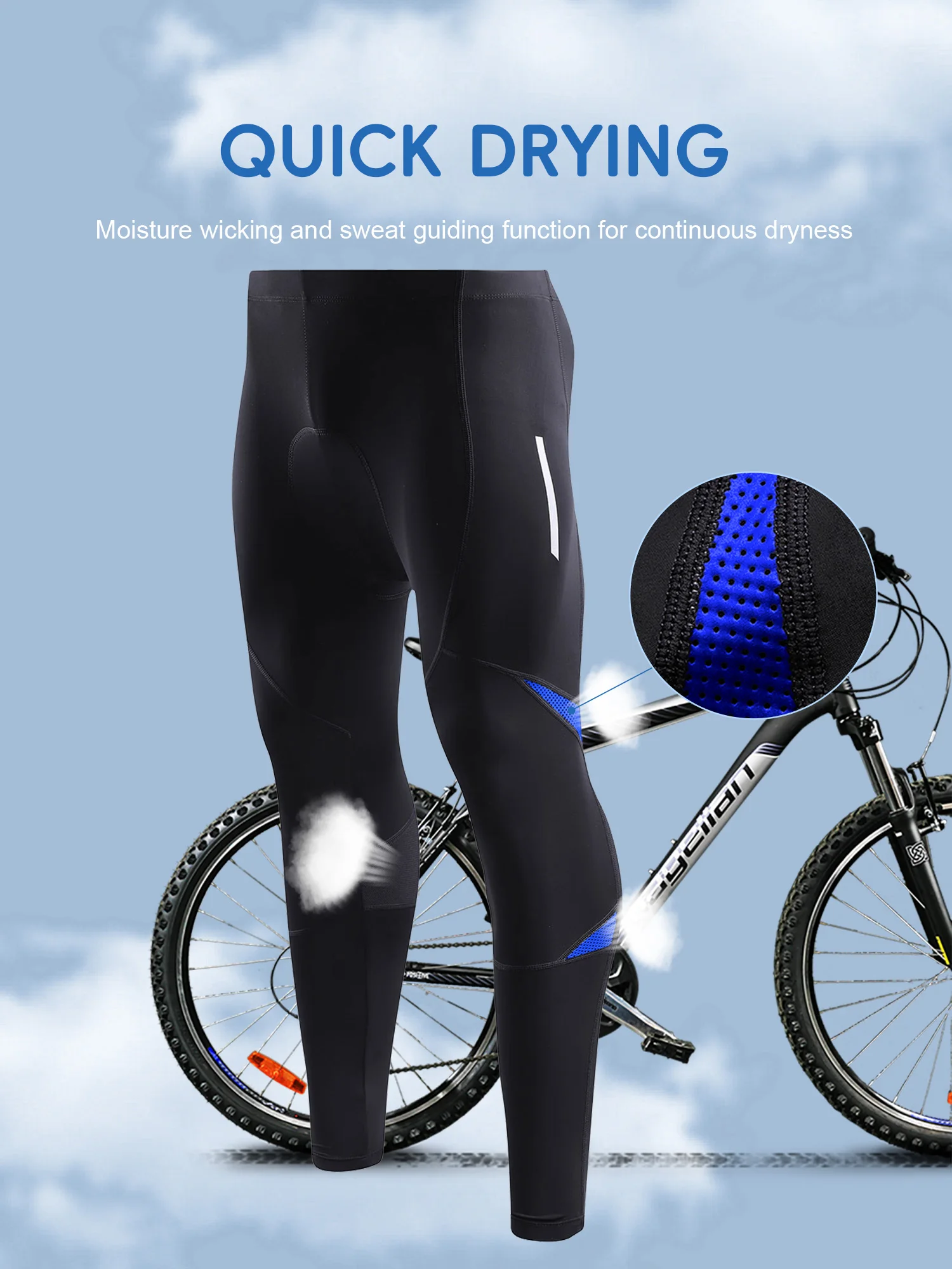 Description Picture 6 of itemMen Cycling Pants Long Distance Breathable Stretch Bicycle Tights for Outdoor Sports Spring Summer Fall Fitness Quick-Dry Fabric