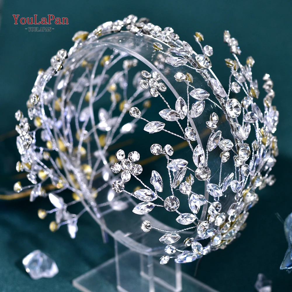 YouLaPan Luxury Rhinestone Bride Headband Handmade Silver Color Wedding Hair Accessories Fashion WWomen Hair Hoop Headwear HP794
