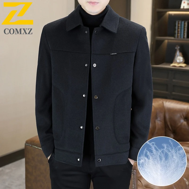 COMXZ Warm Wool Blends Coat Classic Minimalist Light Luxury Ski Padded Jacket Travel High Quality Quilted Jacket Men's Clothing