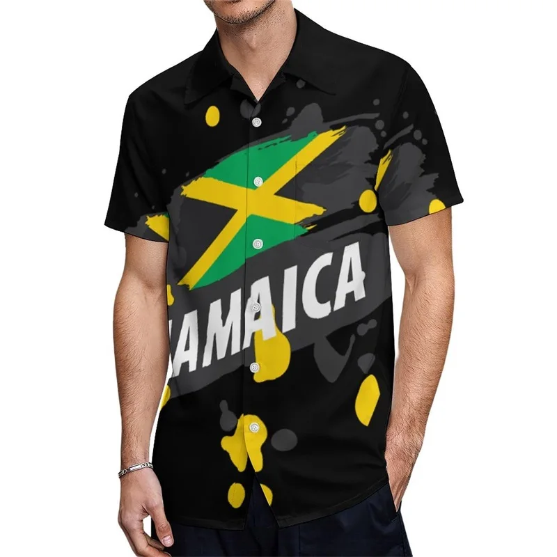 thumbnail image 1 of Camisas de playa con bandera jamaiquina impresas en 3D, blusas casuales de manga corta con botones para hombre, camisetas de verano de gran tamaño para hombre, 1 of 5