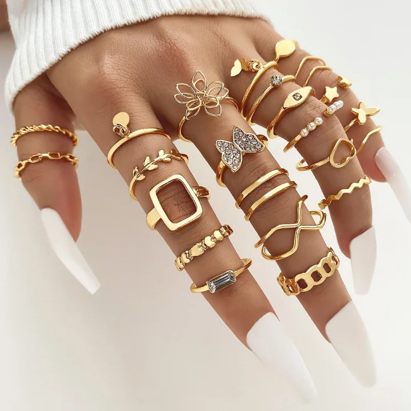 Ushiny Boho Forever Finger Rings Gold Evil Eye Ring Set Heart Love Carved  Rings Trendy Stackable Ring Jewelry Accessories for Women and Girls (13  pcs) : : Fashion