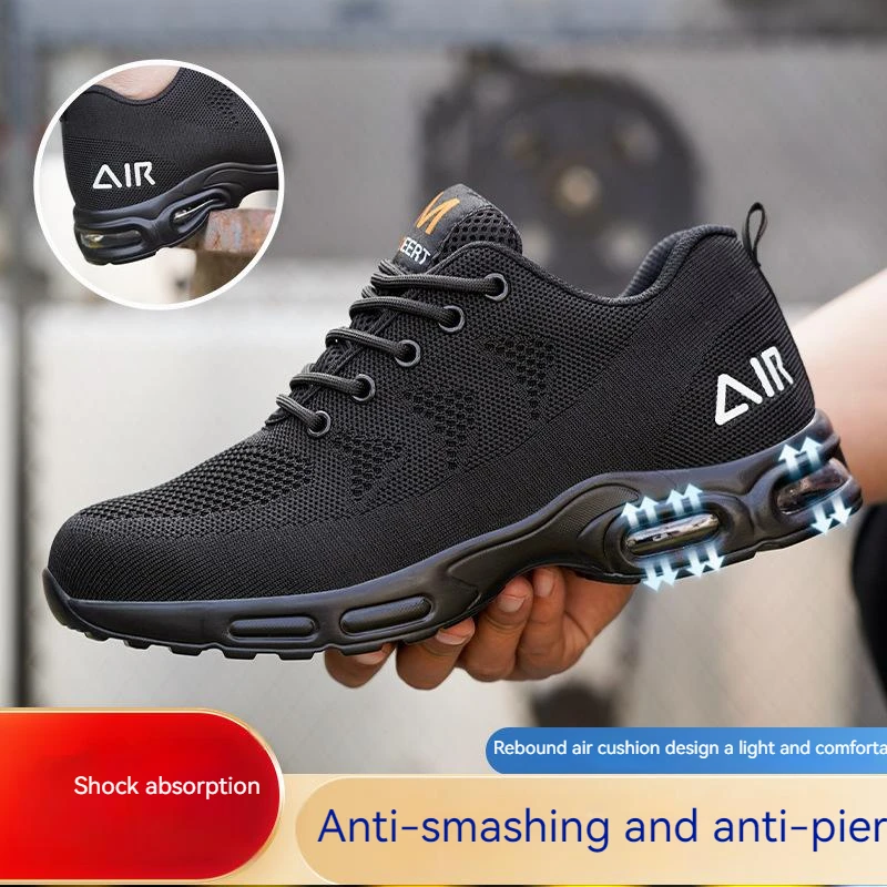 Zapatos De Seguridad Para Hombre, Botas De Trabajo Con Punta De Acero, Zapatillas Protectoras Con Cojín De Aire A Prueba De Perforacion, Zapatos De Trabajo Ligeros, Color Negro, Talla 40-48