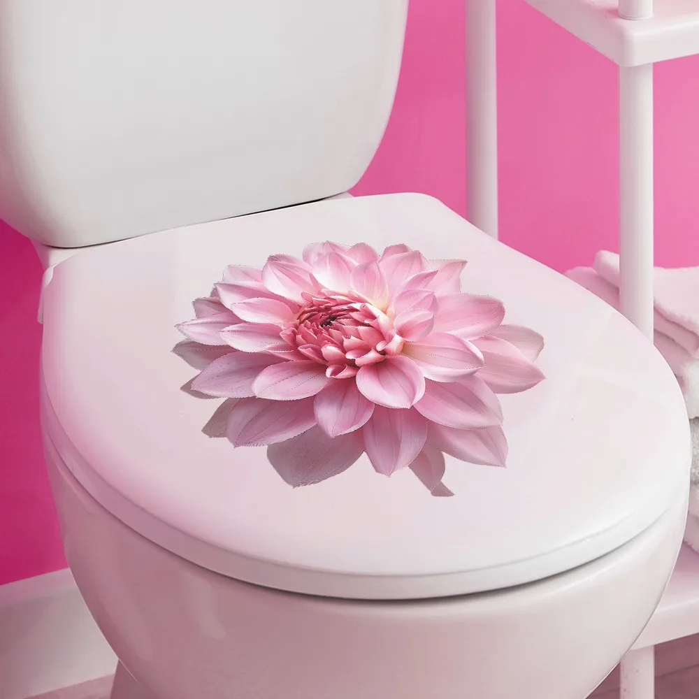 Pink flower toilet stickers Bathroom bathroom home decor wall stickers