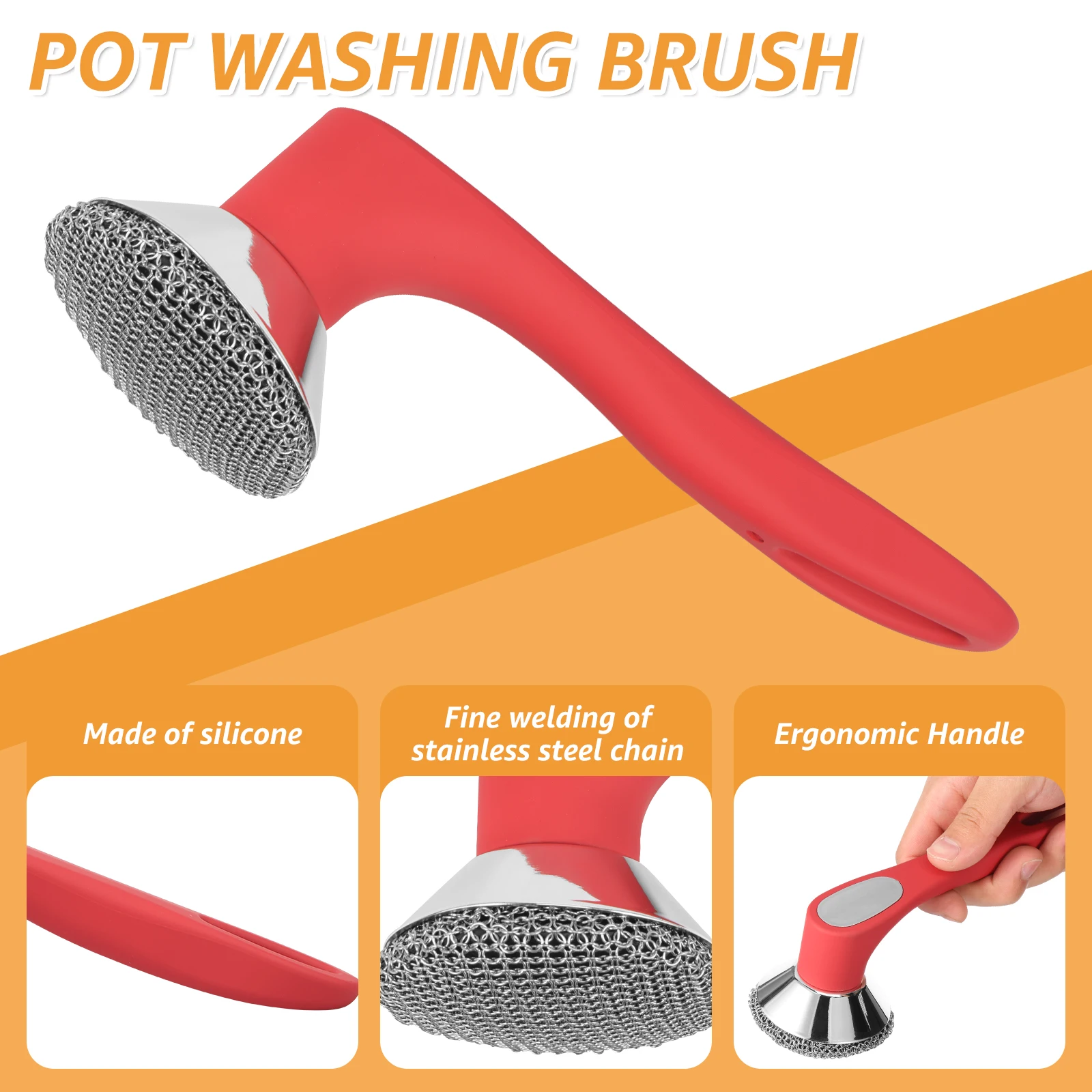 Description Picture 3 of itemCast Iron Scrubber Kitchen Long Handle Cleaning Brush Stainless Steel Rust Pot Pans Rust Remover Scraper Brush Tool