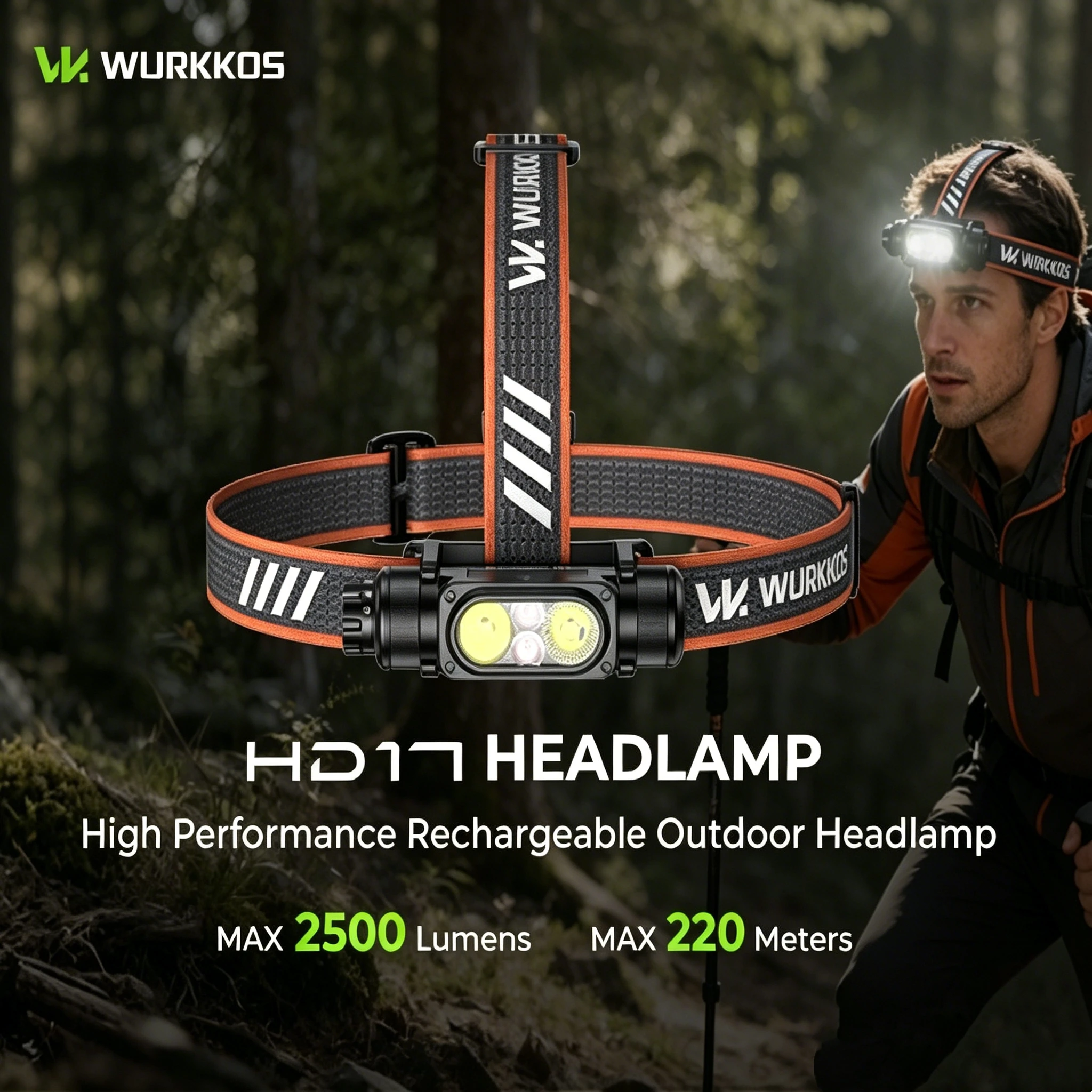 Wurkkos HD17 충전식 헤드램프 2500LM 흰색 및 적색광 손전등(18650 ..