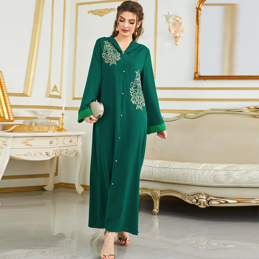 Abaya For Women Muslim Dubai Arab Fashion Elegant Autumn New Hooded Embroidery Spliced Sleeve Robe Women Clothing Long Sleeves