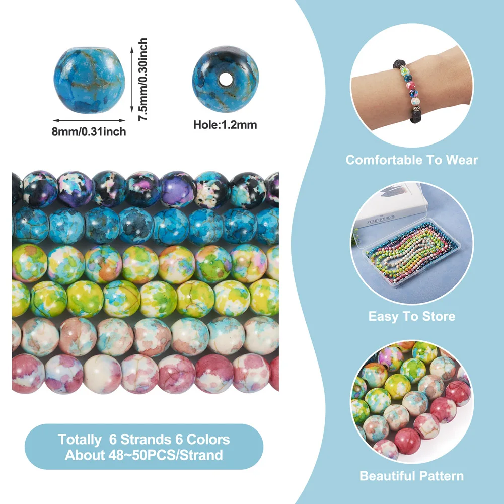 6 Strands 8mm Dyed Synthetic Turquoise Beads Strands Round Loose Beads for Diy Earrings Bracelet Jewelry Making Accessories