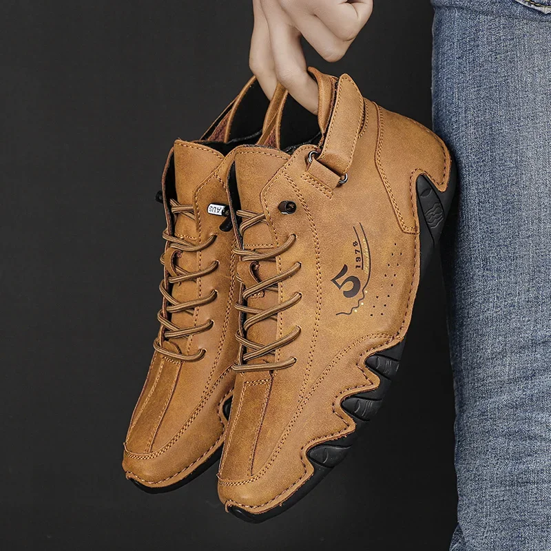 Ankle Leather Boots Men Fashion High Top Casual Shoes Handmade Botines Hombre Botte Homme Plus Big Size 48 49 50