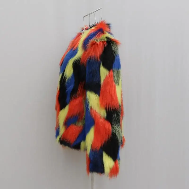 2023 Winter Korean Style Women's Faux Fur Jacket Colorful Round Neck Short Design Trendy Coats Female Faux Fox Fur Outwear S-9XL