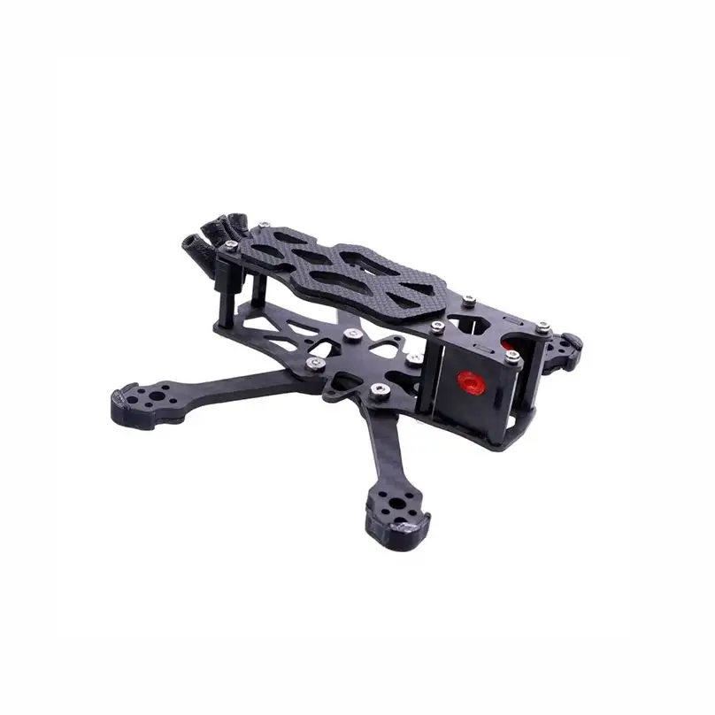Cadre APEX 2.5 pouces assemblé, montrant les bras en carbone et le support de caméra.
