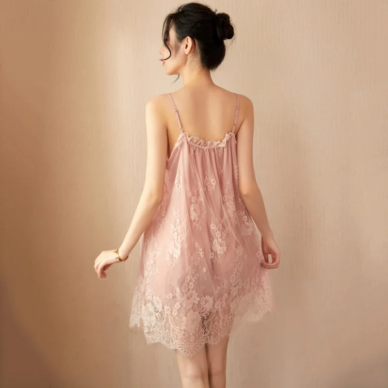 New Sexy Lingerie Lady Sexy Thin with Shoulder-Straps Lace See-through Nightdress
