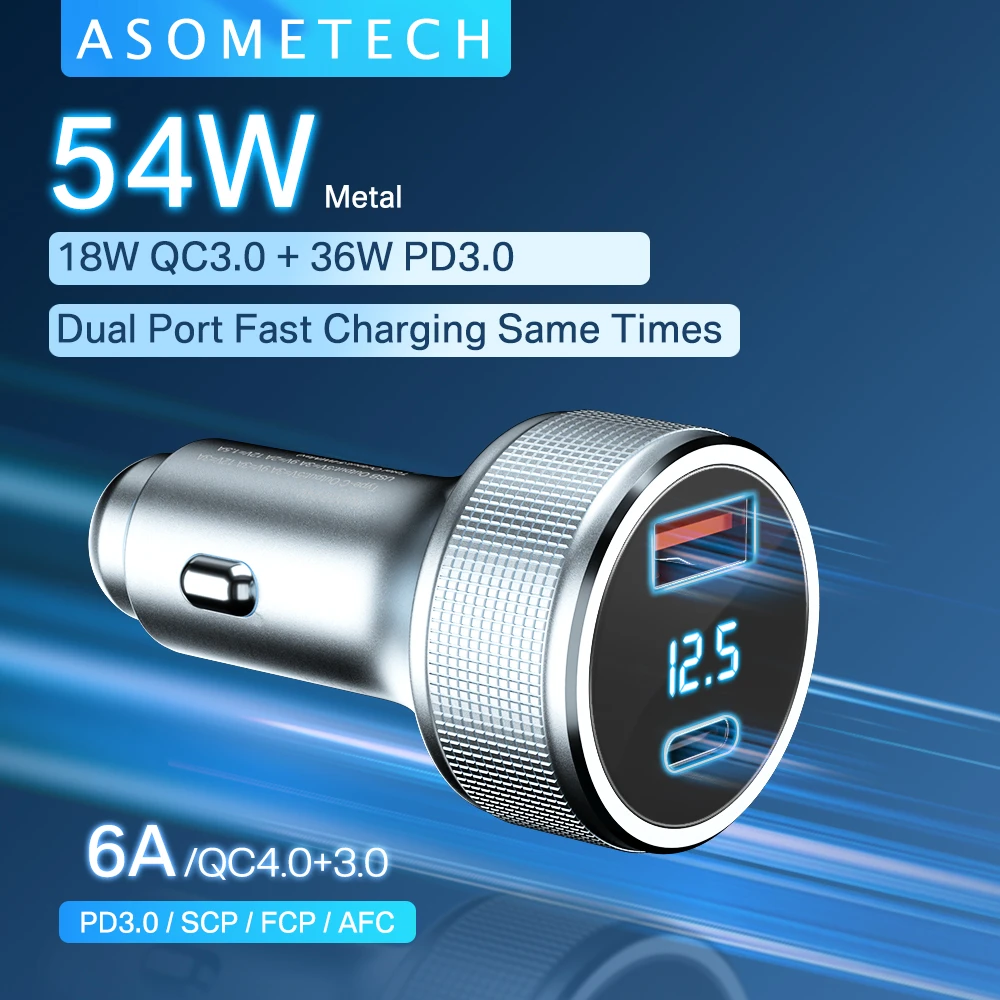 54W Car Charger QC3.0 USB Type C PD Fast Charger Dual Ports Quick Charging Car Adapter For iPhone 13 Huawei Xiaomi Samsung S21 samsung car phone charger