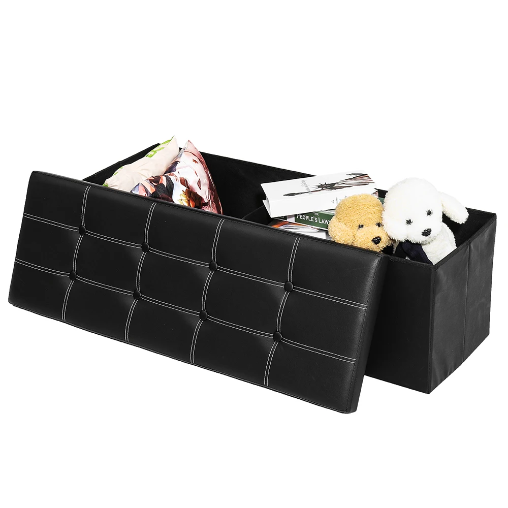 Faux Leather Storage Ottoman Shoe Bench