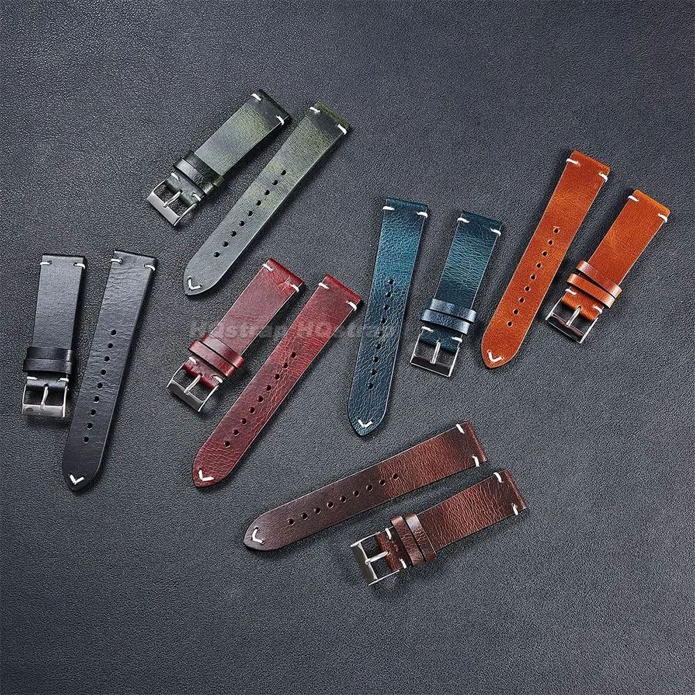 Premium Retro Oil Wax Leather Sport Watch Strap - Waterproof Quick Release Calfskin Wristband