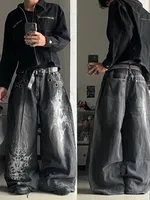 Jean délavé imprimé pour hommes, nouvelle mode américaine, motif surdimensionné, Y2K, gothique Rock, populaire, décontracté, Joker, taille haute, jambes larges 1