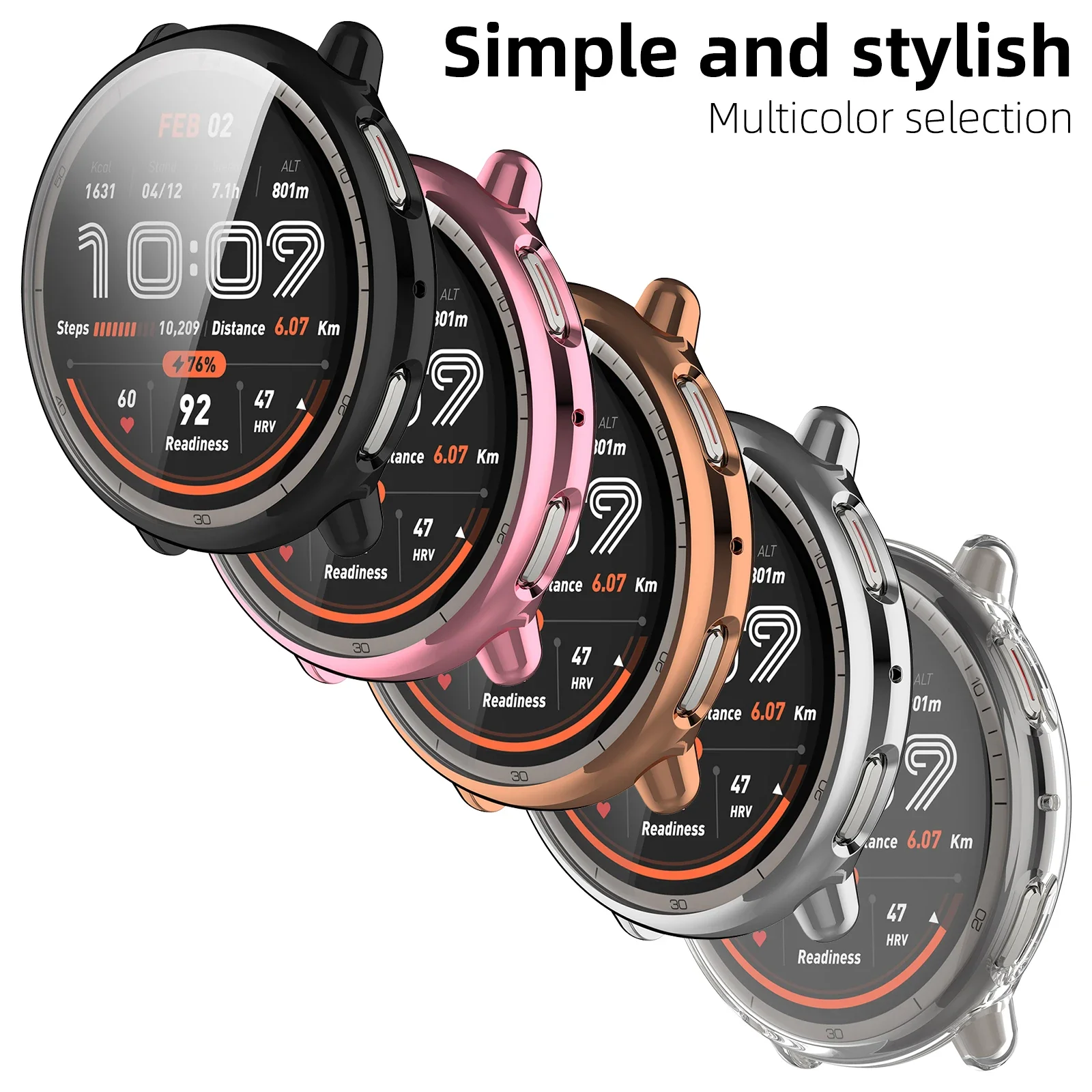 Custodia compatibile con Amazfit Active 2 pellicola protettiva protettiva in TPU flessibile, antigraffio, custodia protettiva per smartwatch Amazfit Active 2 (nero