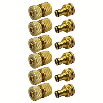 6/12pcs EU Standard Aluminum Hose Connector Set - 1/2'' & 3/4'' Tap Fitting + 1/2''(13-16mm) Quick Connect for Garden Pipes
