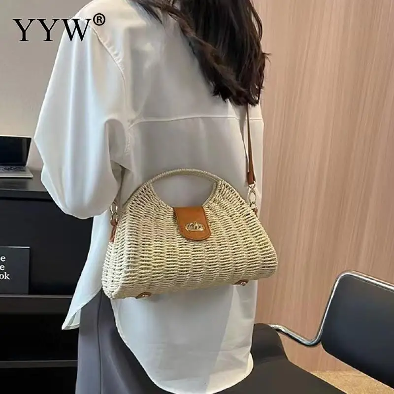 Fashion Women Shoulder Bag Handle 2023 Summer Holiday Style Straw Eco-Friendly Paper Rope Woven Bags Street Tote Handbags Clutch
