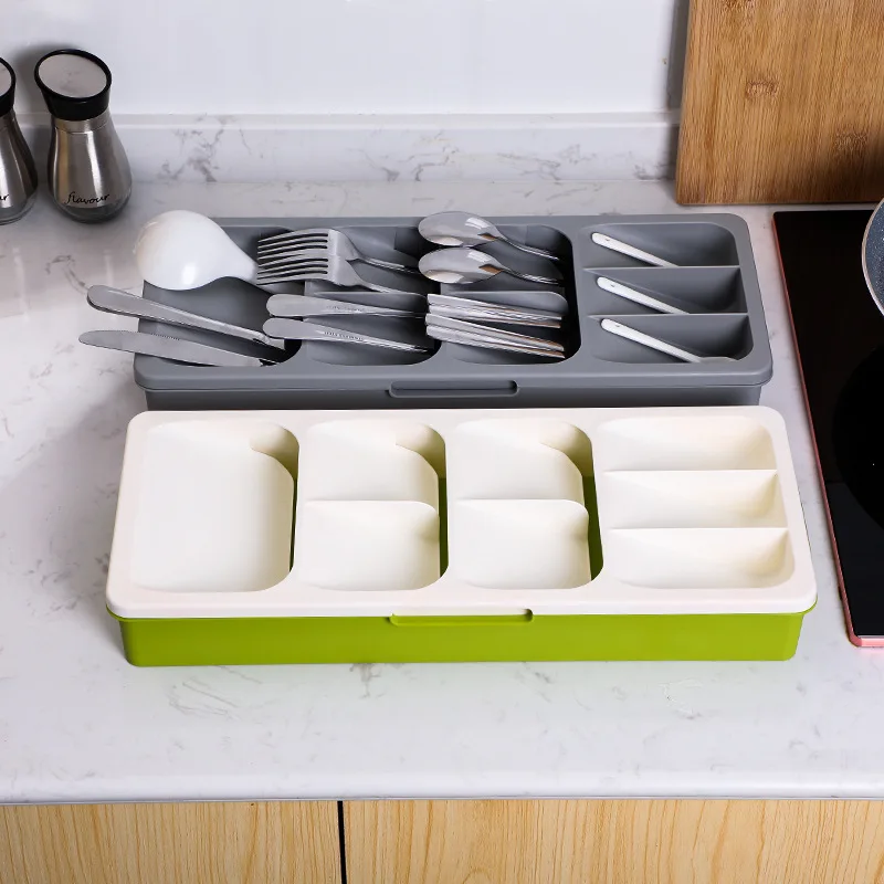 Cutlery Storage Box Kitchen Drawer Retractable Plastic Tray Utensils Organizer Knife Fork Spoon Divider Container Storage Boxs 2