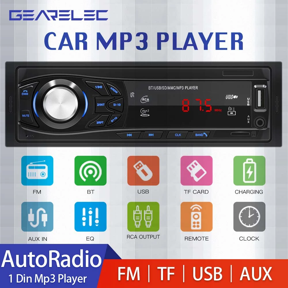 Gearelec Car Radio 1 Din Bluetooth Radio Car Mp3 Player Fm Usb Auto