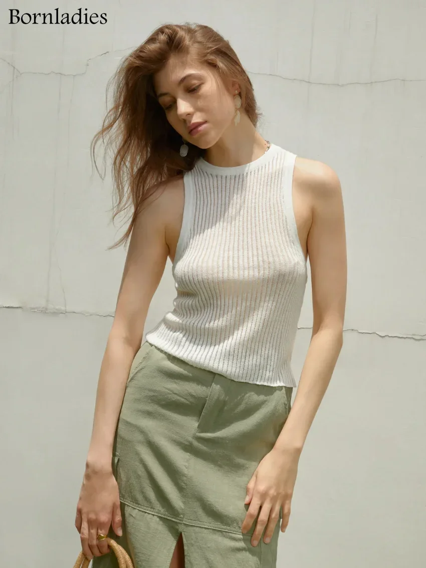 Bornladies Fashion White Wool See Through Women Tanks Tops Outfit Sleeveless Sexy Camis Skinny Club Party Clothes New Green Tops