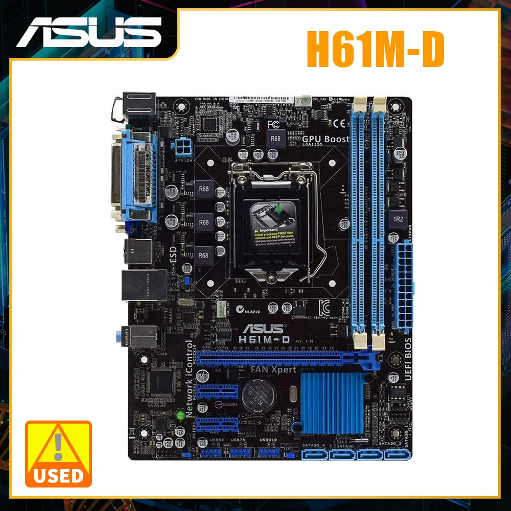 ASUS H61MC Motherboard LGA1155 DDR3 Ram 16GB For Core I33220T Intel