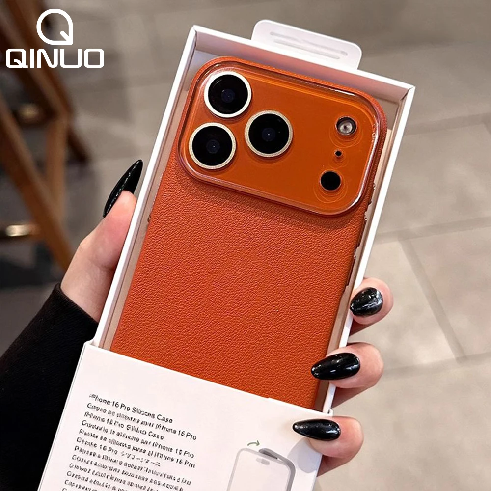 Luxury Leather Texture Rugged Shockproof Case with Glass Lens Protection