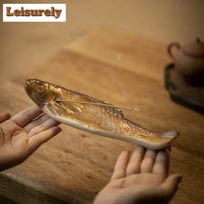 Koi Fish Incense Holder Ancient Zen Garden Incense Burners Mosquito Coil Holder Consecrate Censer Tea Services Decoration Craft