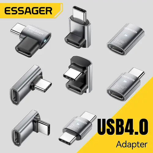 Essager USB4.0 40Gbps OTG Adapter 240W Fast Charging Converter 90 Degree USB Type C Data Adapter For Phone Macbook Laptop 8K60Hz