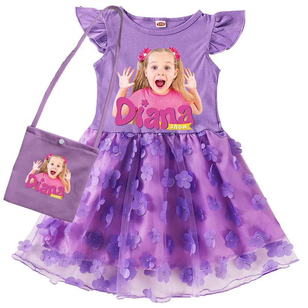 Cosplay Costume Girls Dress Diana and Roma Show Toddler Fly Sleeve Petal Skirt Bag Halloween Party