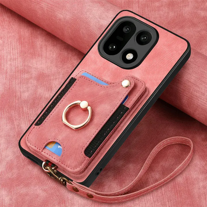 RFID-Blocking Leather Wallet Case with Magnetic Back and Ring Stand