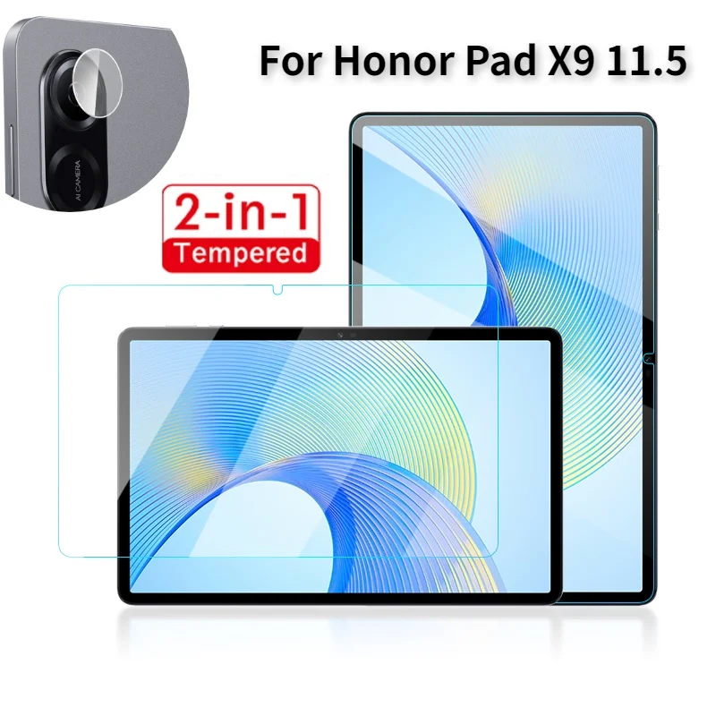 

2 in 1 9H Tempered Glass Screen Protector+Camera Lens Film For Honor Pad X9 11.5 Inch 2023 Clear Protective Film ELN-W09