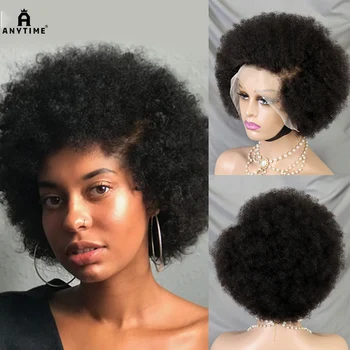 Parrucche per capelli umani ricci afro crespi corti afro anteriori in pizzo 250% densità 13x4 HD parrucche frontali in pizzo ricci soffici per donne nere