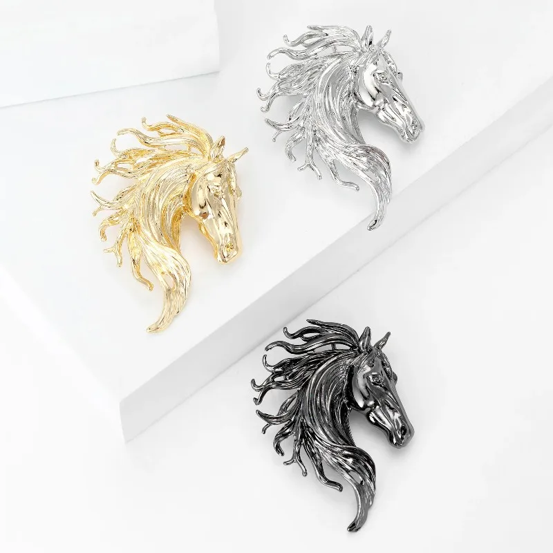 Luxurious Gloss Horsehead Brooch Women's Twelve Zodiac Animal Pin Casual Party Accessories New  Year  Gift for  Friends