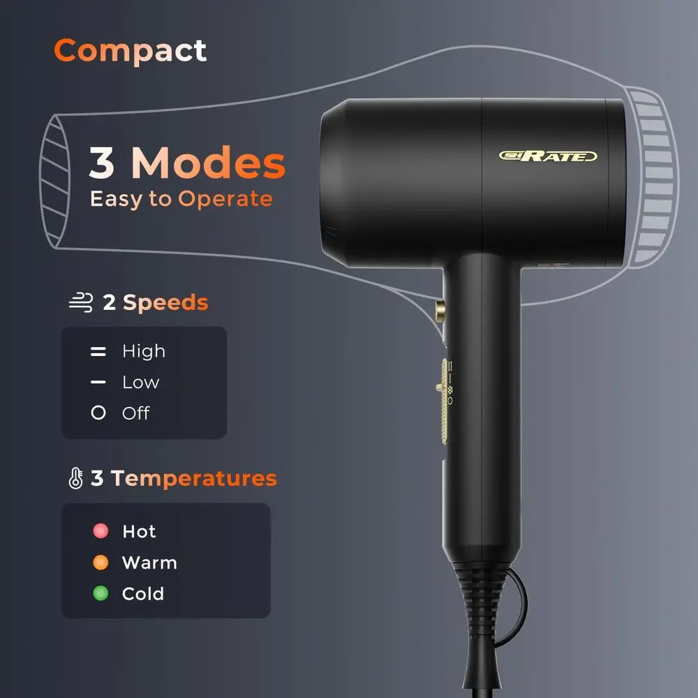 Portable Ionic Hair Dryer With Diffuser For All Hair Types_voghion.com