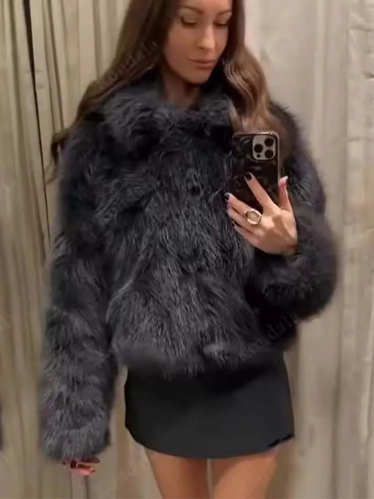 Women Artificial Fur Jackets For Women Autumn Winter Long Sleeve Stand Collar Women's Short Jacket New Fashion Female Warm Coats