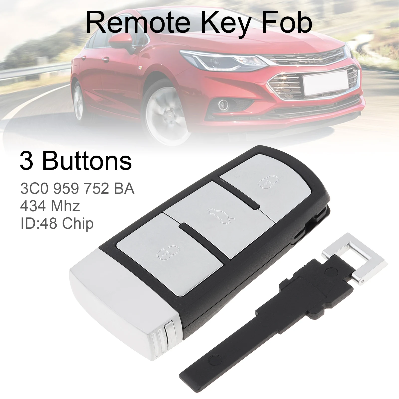 434MHz 3 Buttons Keyless Uncut Flip Smart Remote Key Fob with ID48 Chip 3C0959752BA Fit for V-W Pa-ssat Magotan CC 2006-2011