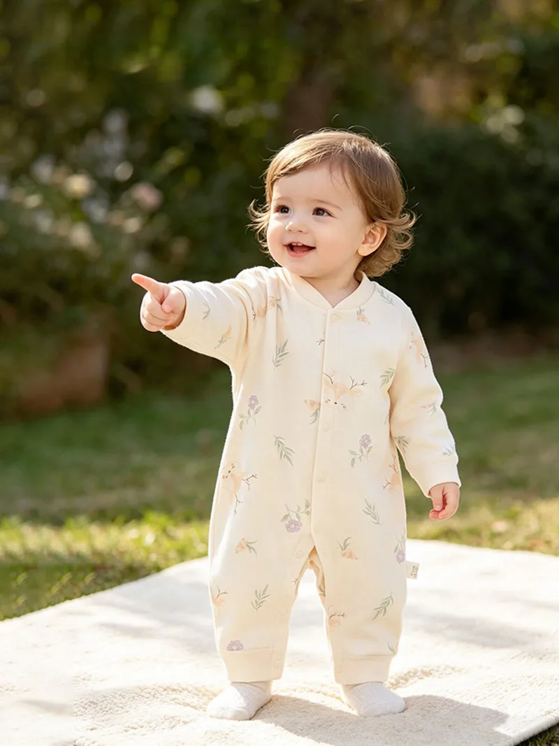 0-24M Baby Rompers Cotton Toddler Jumpsuit Autumn Flower Deer Boys Clothes Panda Girls Infant Pajamas