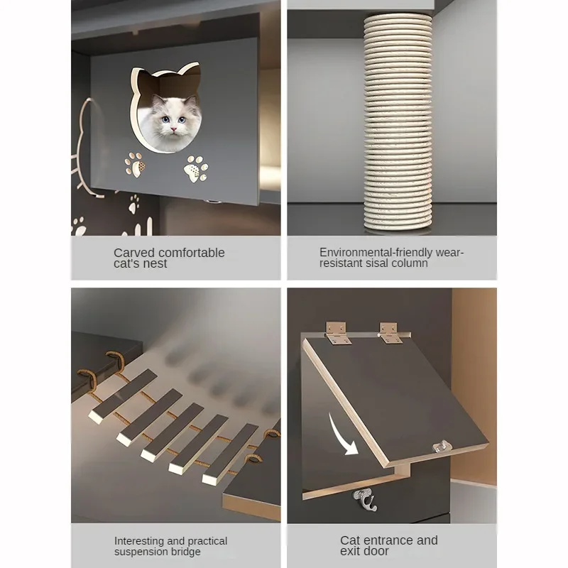 Retro Solid Wood Cat Cage for Living Room Cat House Two-layer One-piece Movable Light Luxury Creative Household Cage for Cats