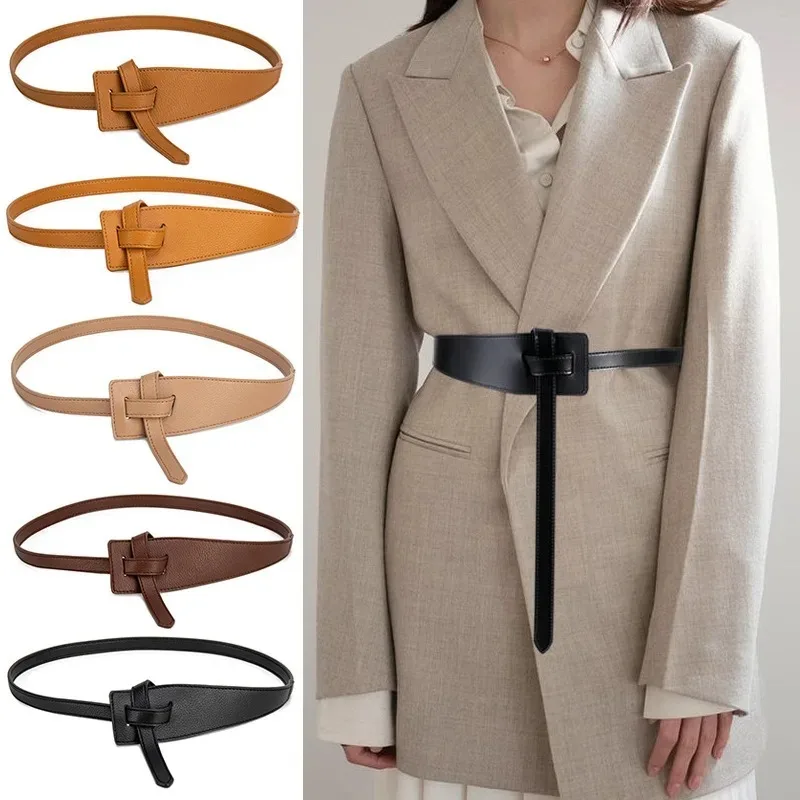 

Women Wide Waist Belt Decorative Imitation Leather Knotted Korean Windbreaker Coat Belt Buckle Soft Pu Leather Dress Waistband