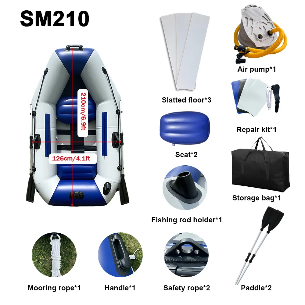 PVC Inflatable Boat for Fishing, 2.1 mKayak, Canoe, Slatted Wooden Floor, Dinghy with Free Accessories, Outdoor Water Sports