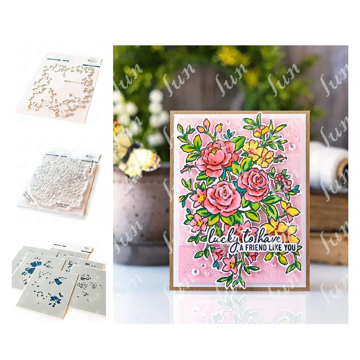 2022 Hot Sale Set Fancy Rose Bunch Flowers Metal Cutting Dies Clear Stamps Layering Stencil Diy Scrapbooking Crafts Decoration