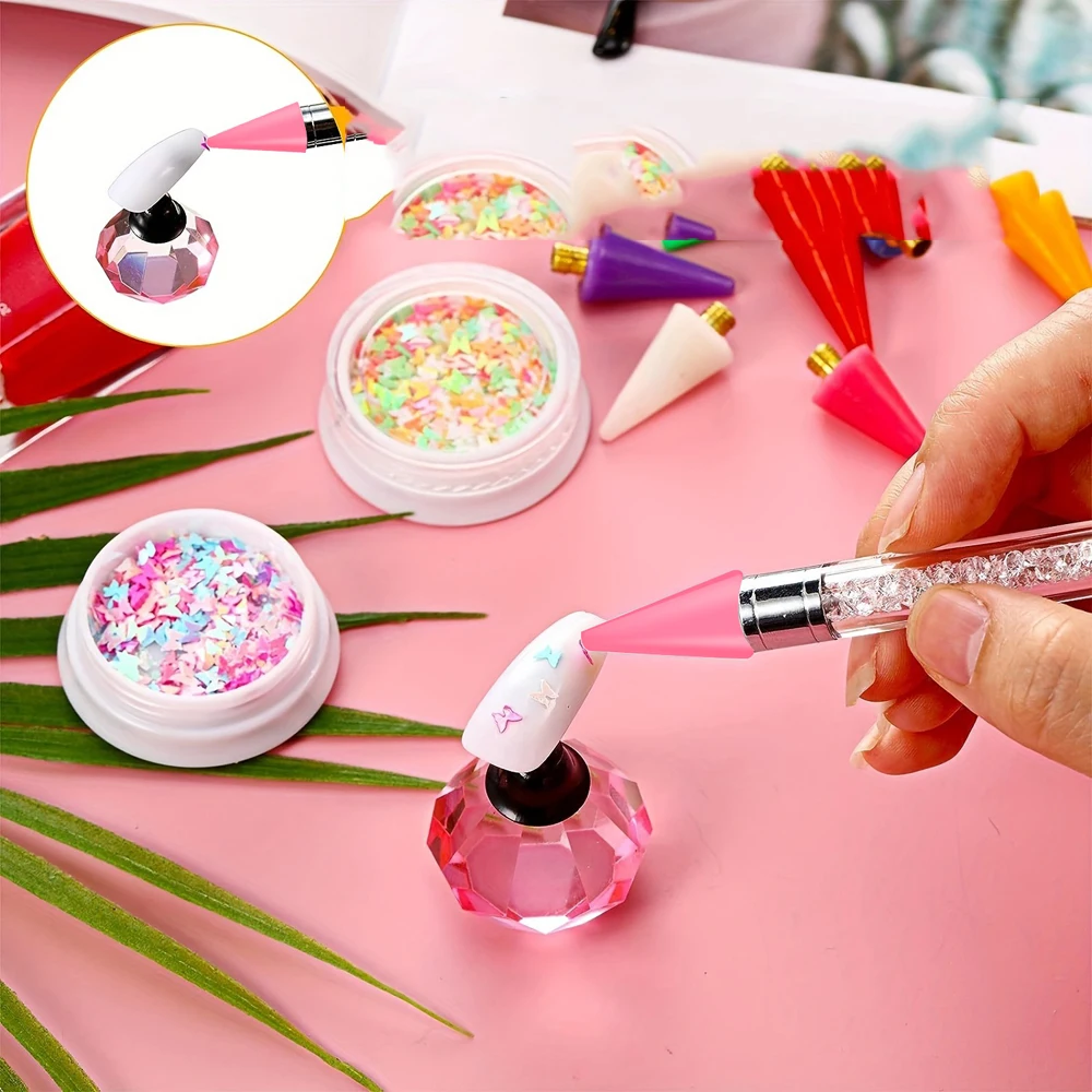 1/5/10Pc White/Pink Nail Dotting Pen Replacement Wax Head Rhinestone/Gem/Charm Picking Up Pen Tips Manicure Crayon Replace Tools 3