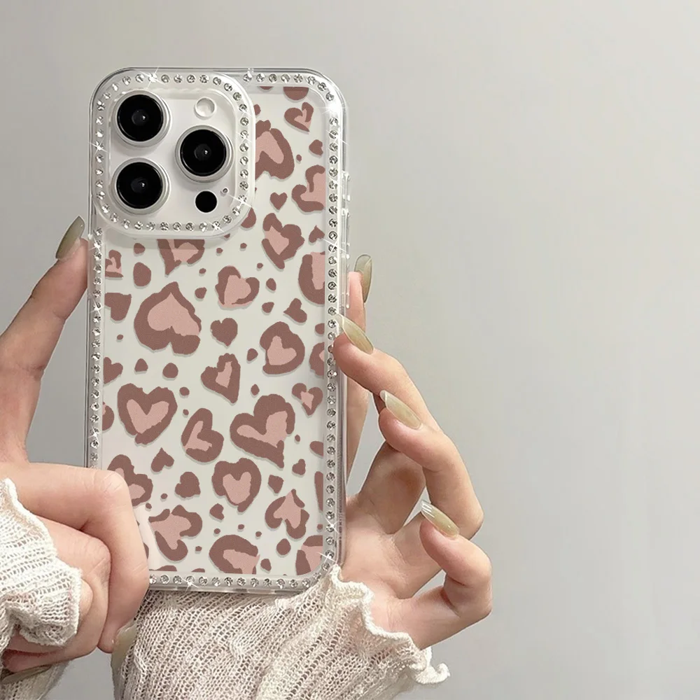 Heart-Shaped Leopard Print Shockproof Transparent Phone Case