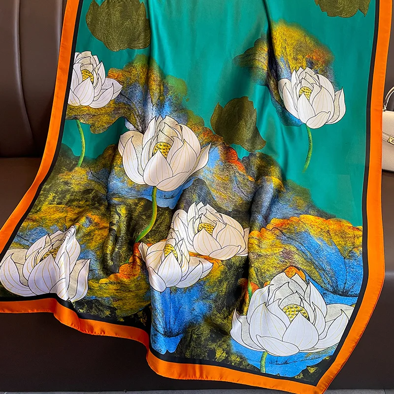 

2023 Luxury Brand Women Scarf Lotus Shawl Oversized Scarves Blue Beach Wrap Lady Pashmina Foulard Hijab Holiday Gift 180*90cm