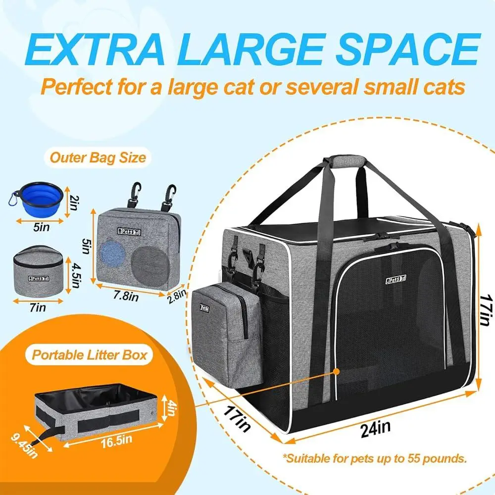 Extra Large Cat Carrier with Litter Box Collapsible Soft Sided Pet Carrier Medium Large Cats and Small Cats Travel Safe Design