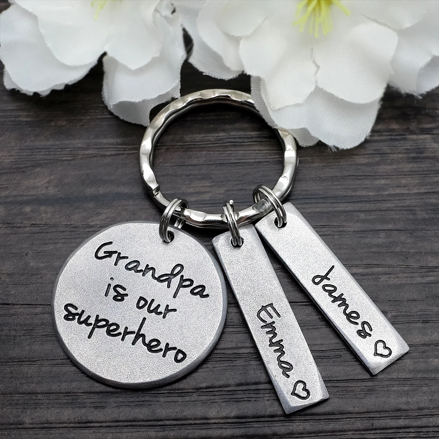 Custom Hand Stamped Key Chain Personalized Keychain with Kids Names Gift for Grandpa Grandfather Key Ring Father's Day Gift muxiang popeye pipe straight hammer tobacco pipe 9mm filtration handmade briarwood pipe with decorative ring for father s gift