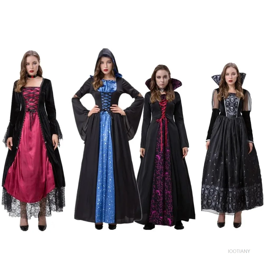 Halloween Purim Medieval Gothic Dark Wizard Witch Cosplay Costume Stage Performance Retro Royal Vampire Devil Zombie Party Costu